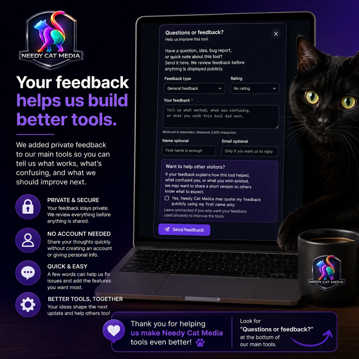 Needy Cat Media free online tools and private feedback