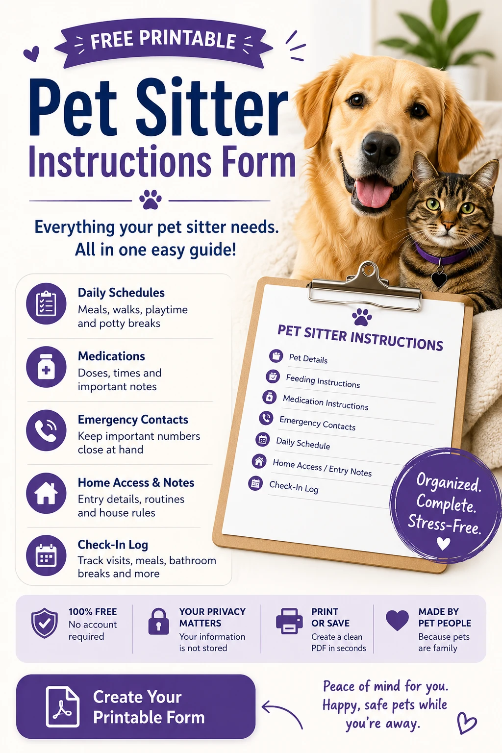Create a free printable Pet Sitting Form