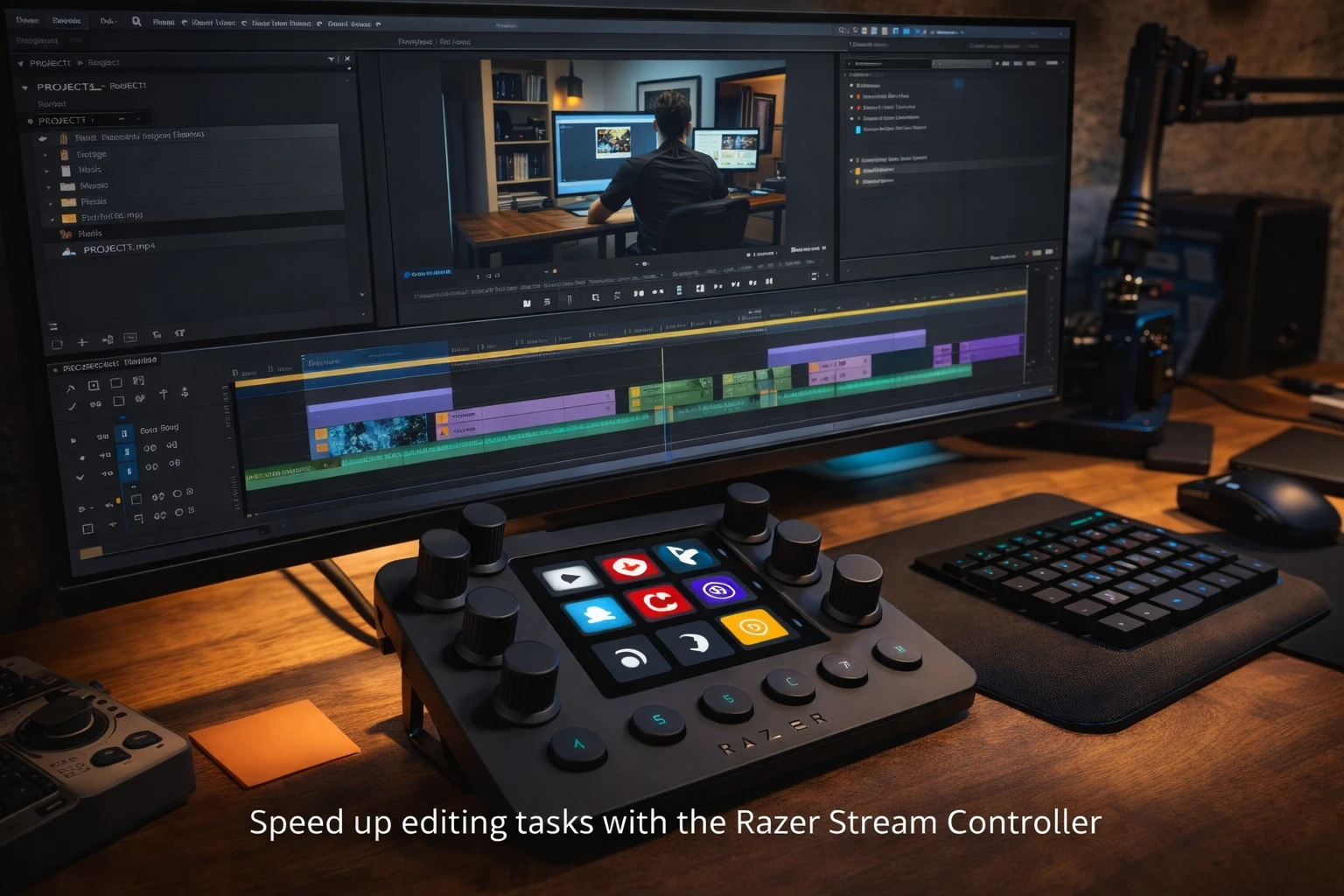 Example video editing workflow showing how a stream controller can simplify editing tasks