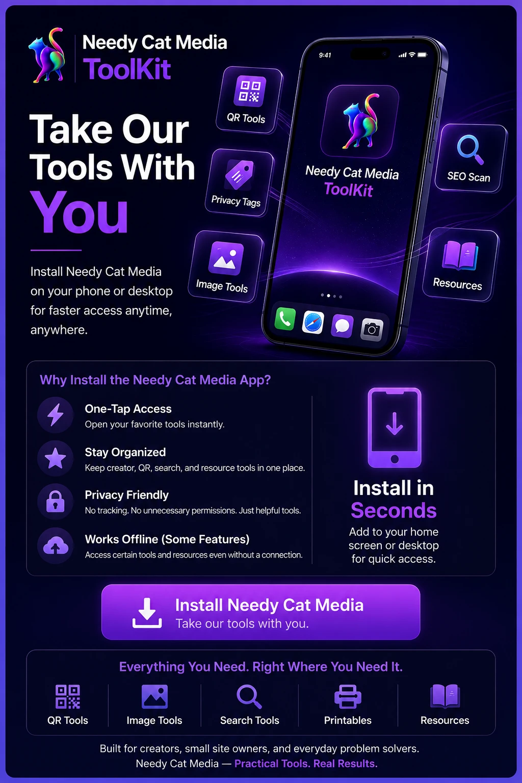Needy Cat Media ToolKit app promo graphic