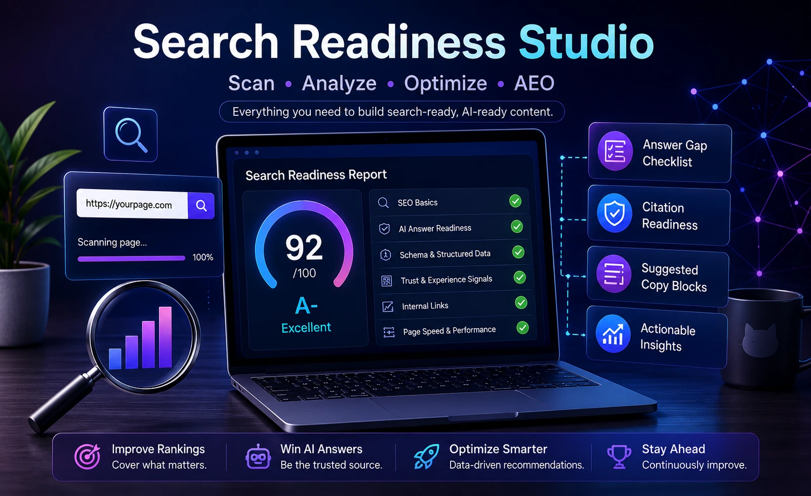 Search Readiness Studio SEO and AEO webpage scanner