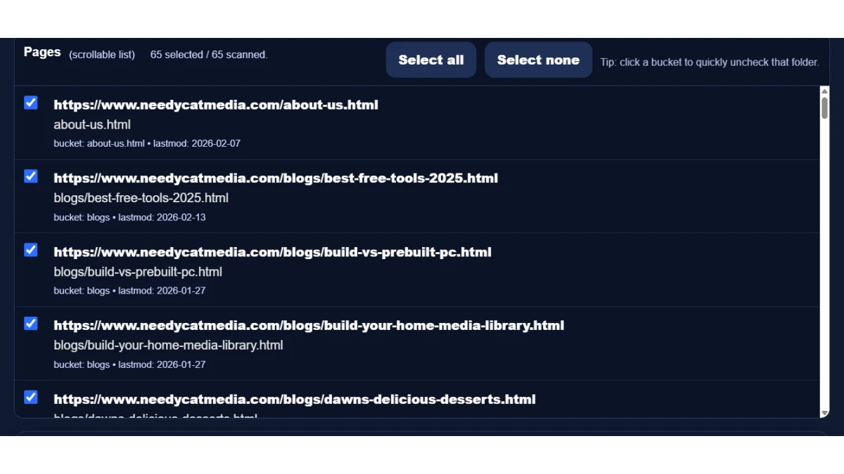 Screenshot preview of SiteMap Studio sitemap review and export workflow