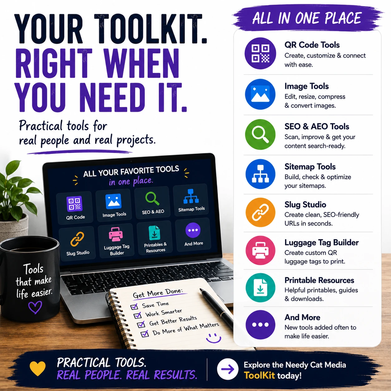 Needy Cat Media online tools side promo graphic
