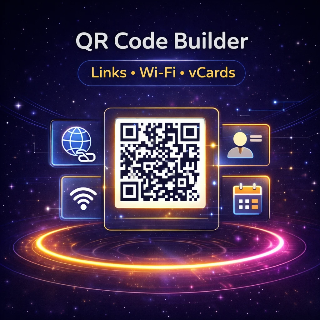 QR Code Builder for links Wi-Fi vCards events and promotion
