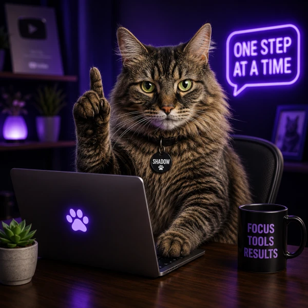 Shadow the Needy Cat Media mascot on the free creator tools homepage