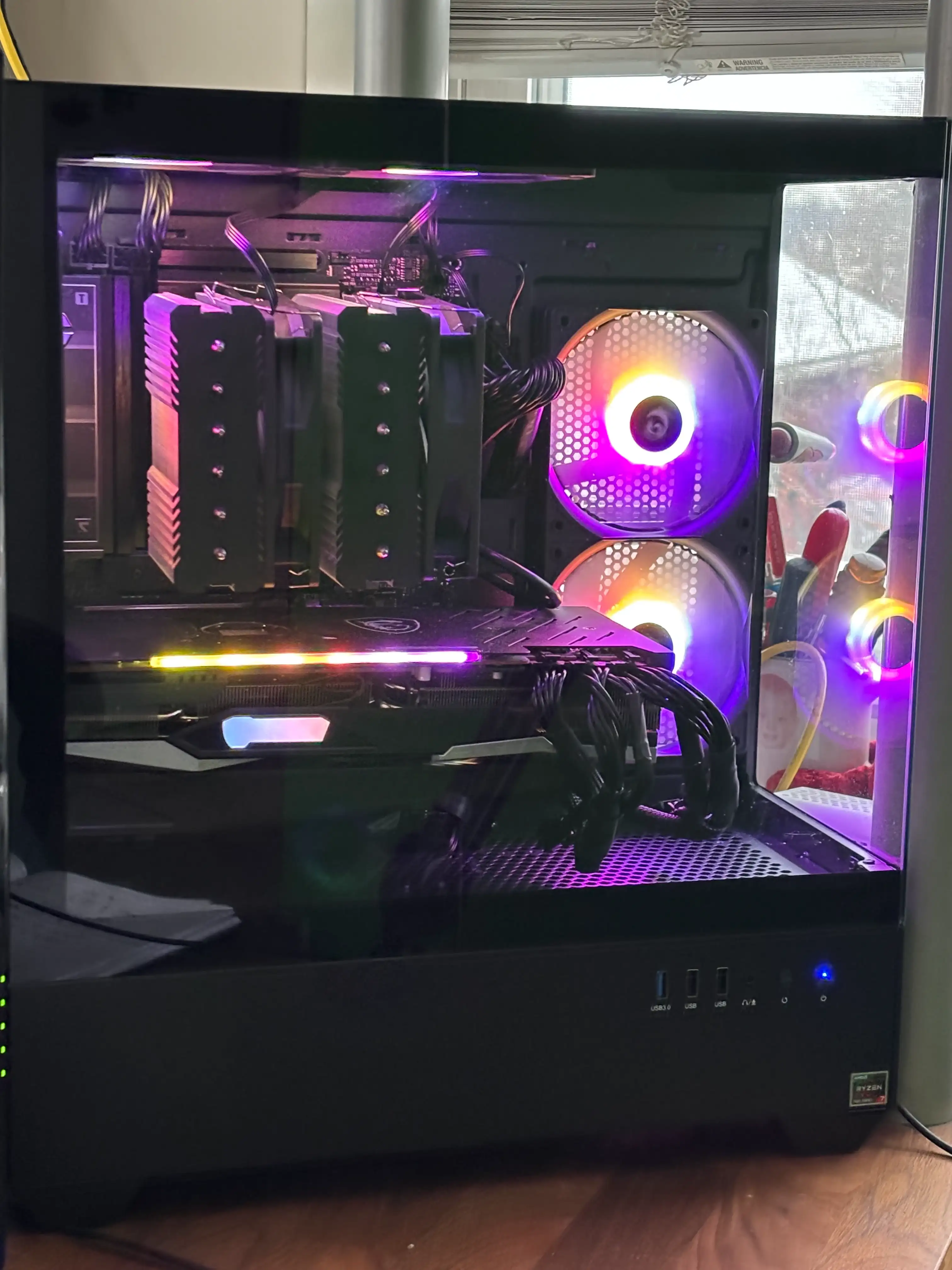 Completed 7800X3D gaming PC build with RGB lighting