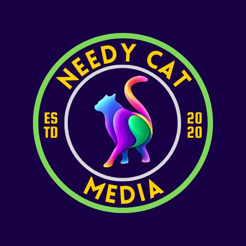 Original Needy Cat Media circle badge created in 2023
