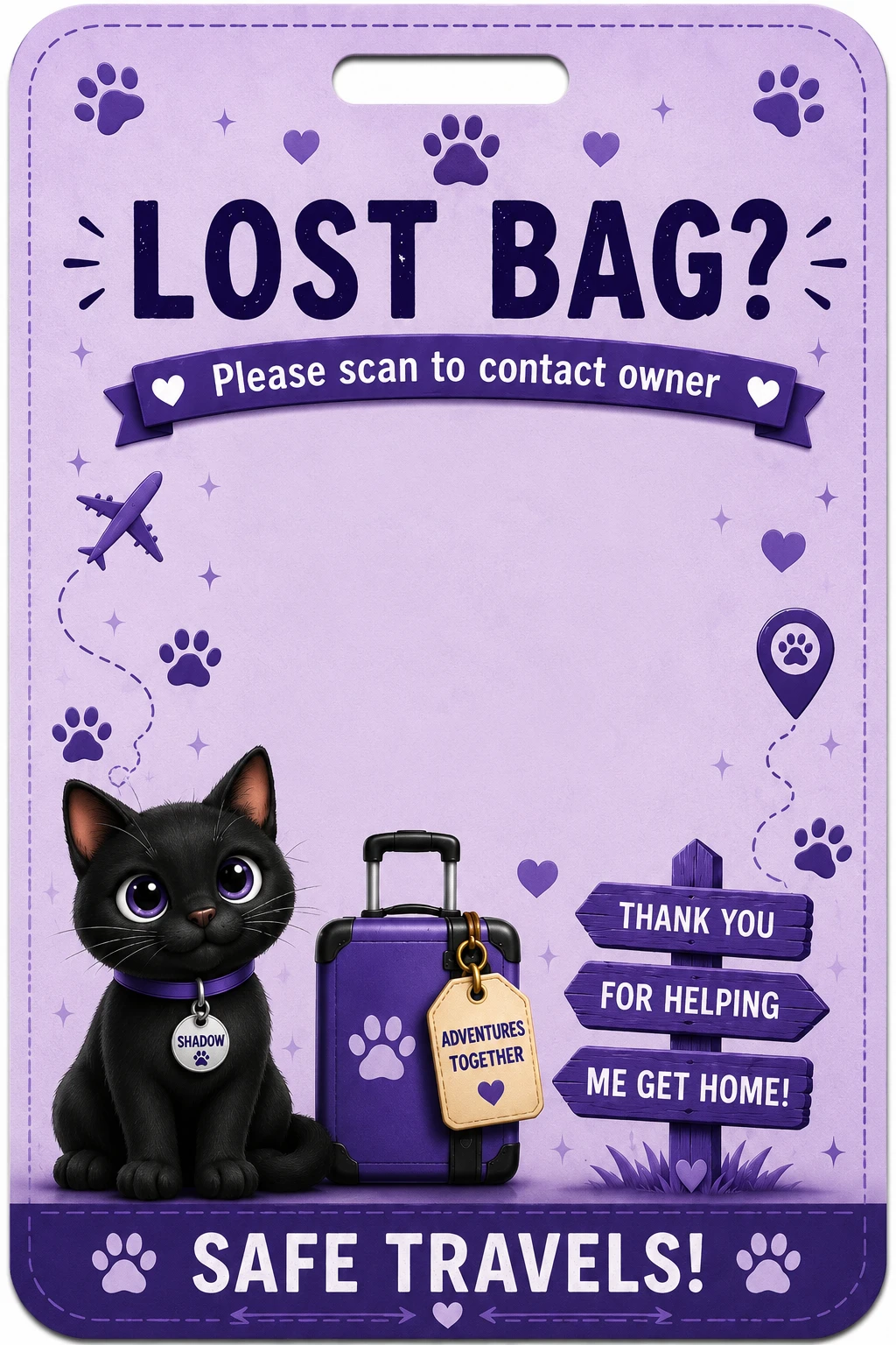 Cat Travel printable QR tag design preview