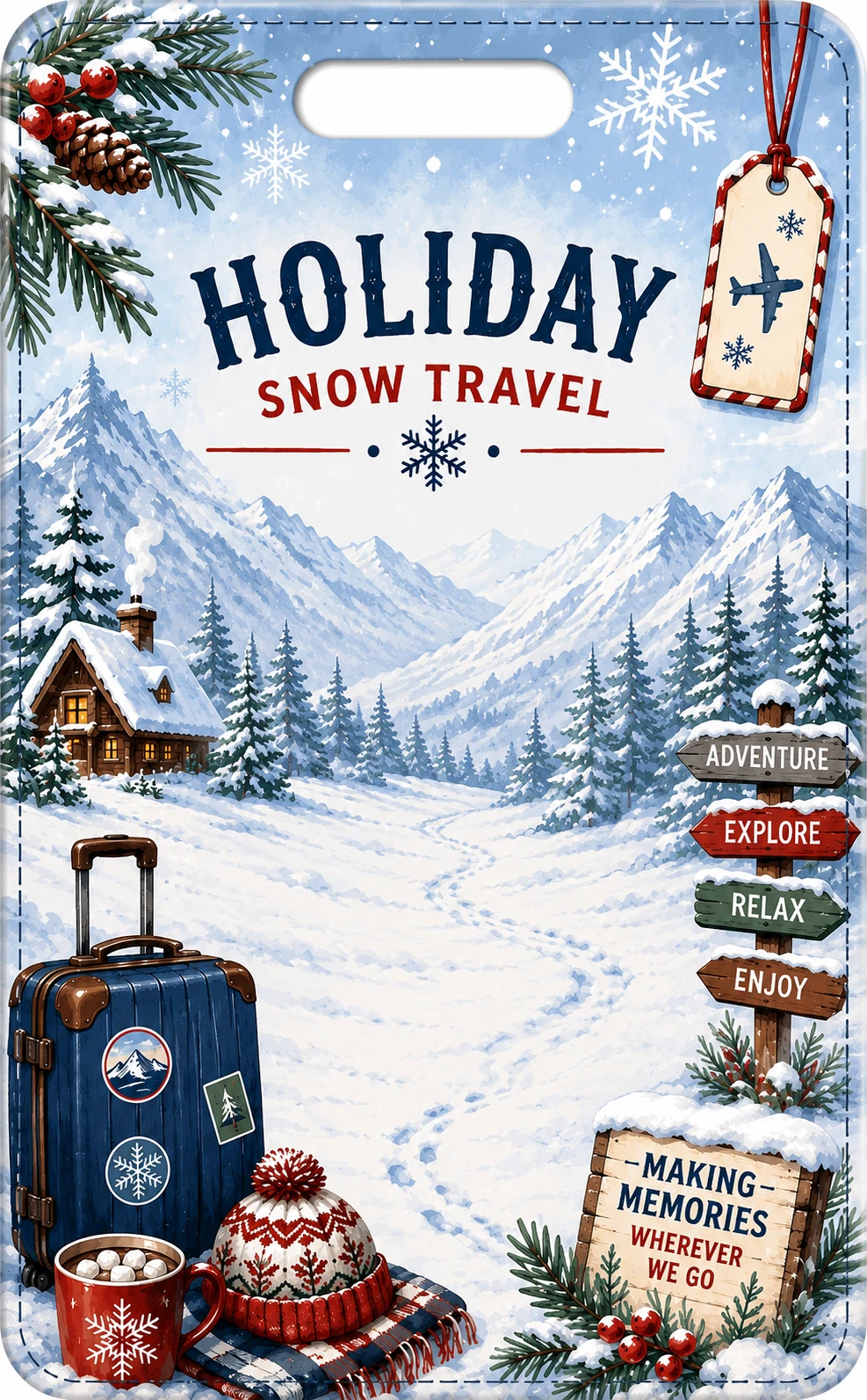 Holiday / Snow Travel printable QR tag design preview