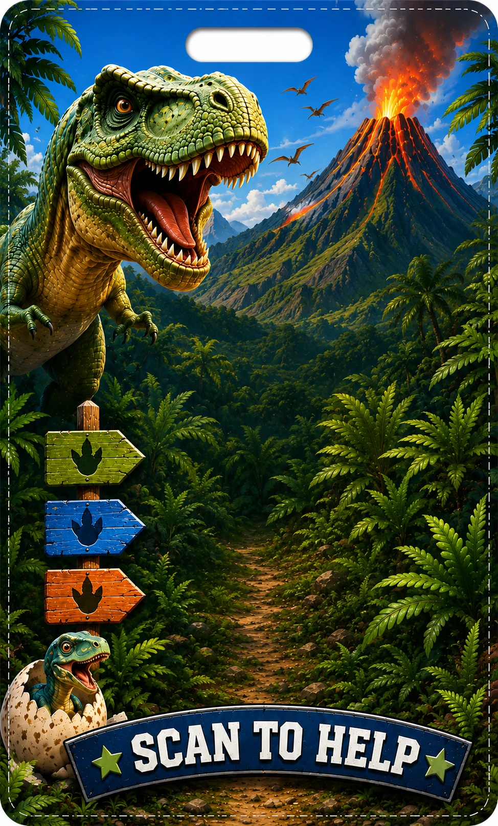 Dino Rescue printable QR tag design preview